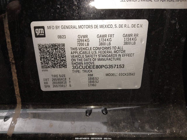 45140510 :رقم المزاد ، 3GCUDEE80PG357153 vin ، 2023 Chevrolet Silverado 1500 4wd  Short Bed Rst مزاد بيع