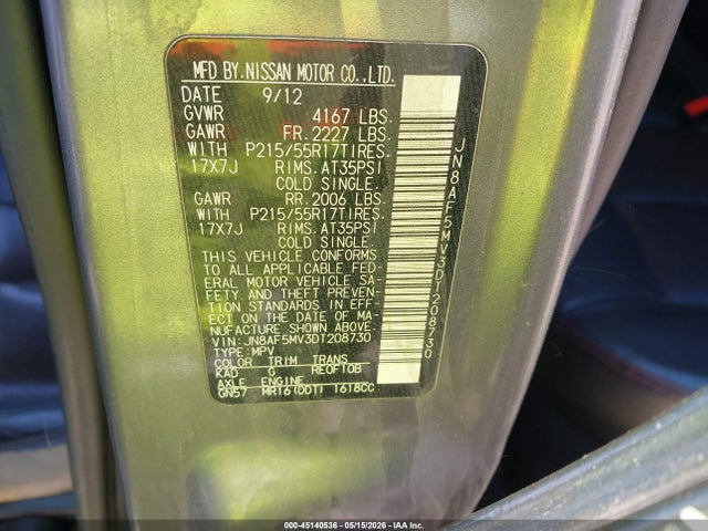 Продажа на аукционе авто 2013 Nissan Juke Sl, vin: JN8AF5MV3DT208730, номер лота: 45140536
