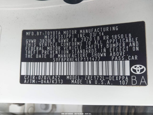 Toyota Corolla Le Eco Premium 2014 5YFBPRHE4EP111477 Image 9