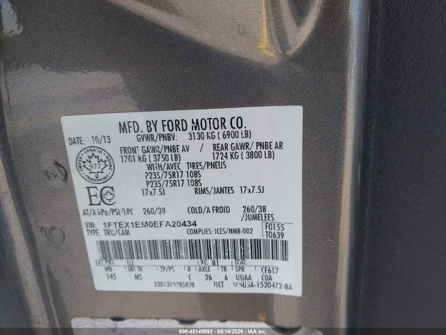 Aukcja sprzedaży 2014 Ford F-150 Xlt, vin: 1FTEX1EM0EFA20434, numer aukcji: 45140592