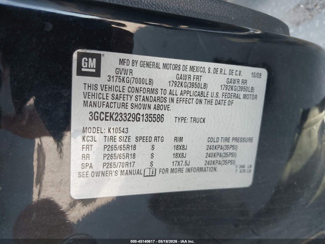 Aukcja sprzedaży 2009 Chevrolet Silverado 1500 Lt, vin: 3GCEK23329G135586, numer aukcji: 45140617