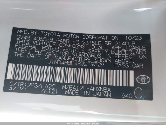 Продажа на аукционе авто 2024 Toyota Corolla Nightshade Edition, vin: JTND4MBE4R3219329, номер лота: 45140618