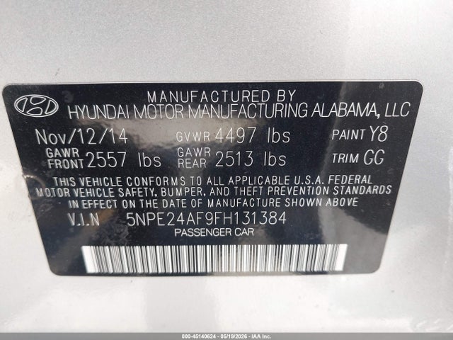 Hyundai SONATA SE 2015 5NPE24AF9FH131384 Image 9