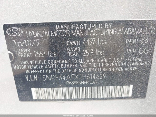 2018 Hyundai Sonata Limited მანქანა იყიდება აუქციონზე, vin: 5NPE34AFXJH614629, აუქციონის ნომერი: 45140642
