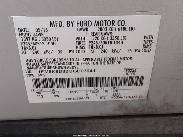 Ford EXPLORER XLT 2016 1FM5K8D82GGD03941 Image 9