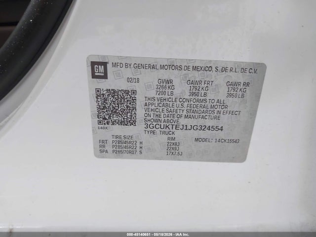 Продаж на аукціоні авто 2018 Chevrolet Silverado 1500 High Country, vin: 3GCUKTEJ1JG324554, номер лоту: 45140651