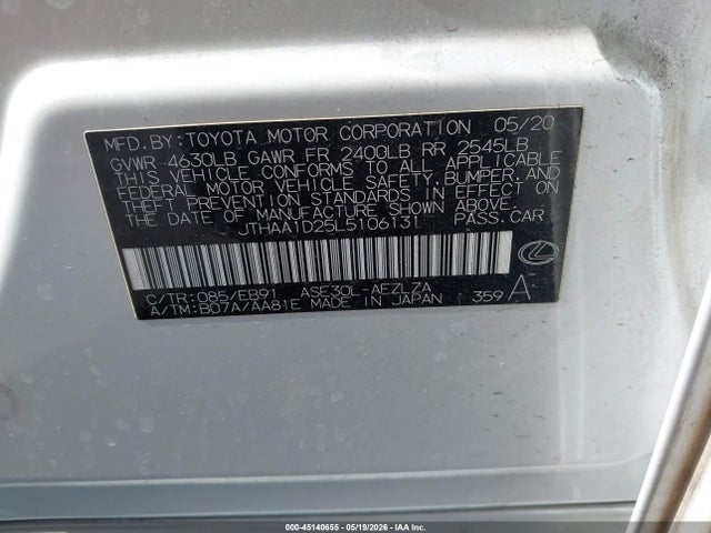 2020 Lexus Is 300 მანქანა იყიდება აუქციონზე, vin: JTHAA1D25L5106131, აუქციონის ნომერი: 45140655