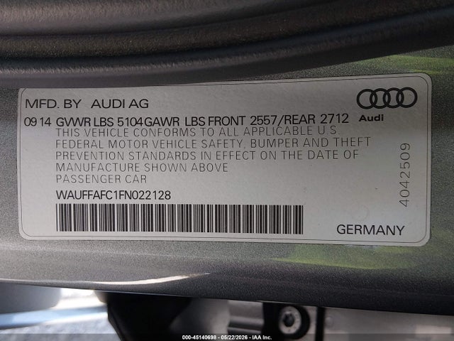 Aukcja sprzedaży 2015 Audi A6 2.0t Premium, vin: WAUFFAFC1FN022128, numer aukcji: 45140698