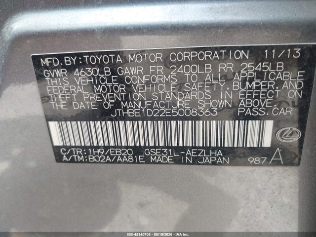 Продажа на аукционе авто 2014 Lexus Is 350, vin: JTHBE1D22E5008363, номер лота: 45140708