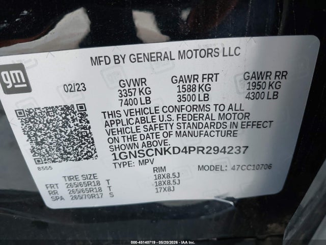 1GNSCNKD4PR294237 Chevrolet Tahoe 2wd Lt