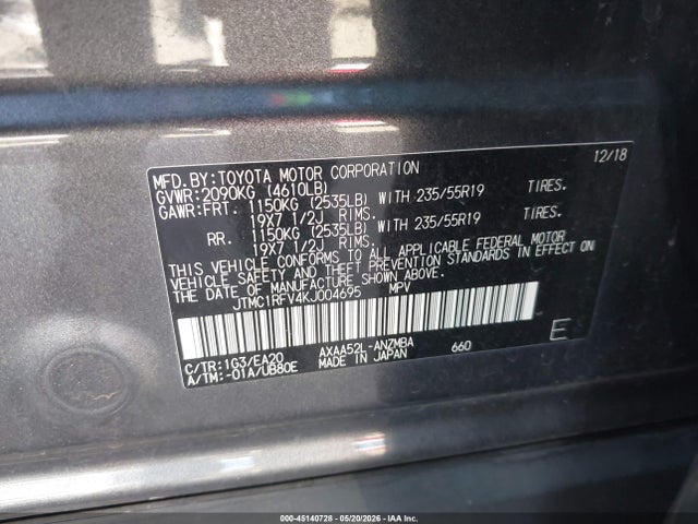JTMC1RFV4KJ004695 Toyota Rav4 Xle Premium