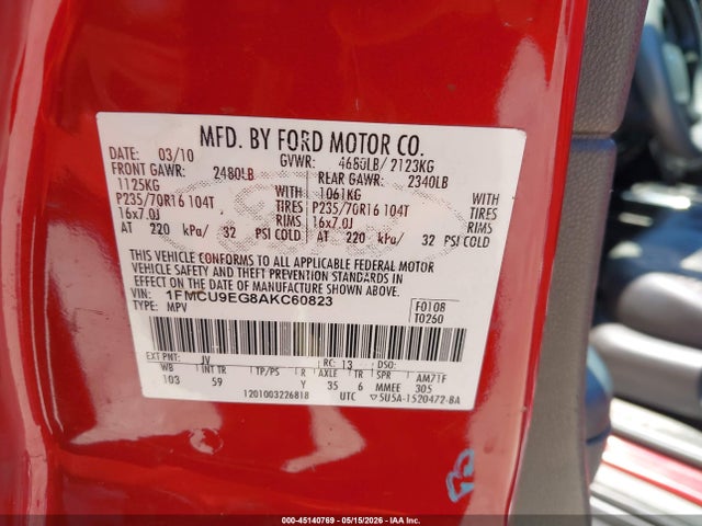 Aukcja sprzedaży 2010 Ford Escape Limited, vin: 1FMCU9EG8AKC60823, numer aukcji: 45140769