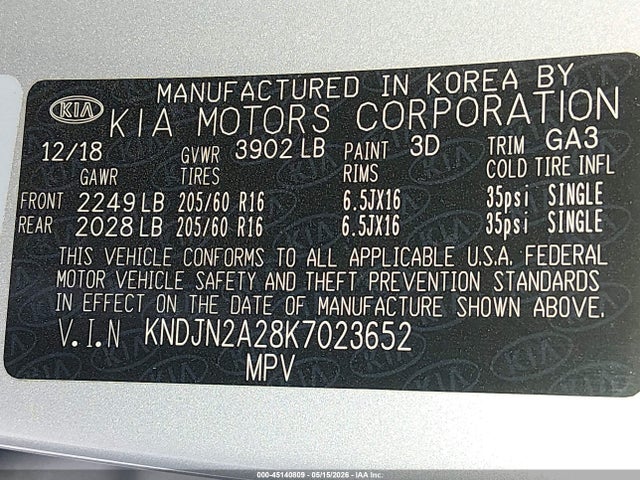 45140809 :رقم المزاد ، KNDJN2A28K7023652 vin ، 2019 Kia Soul مزاد بيع