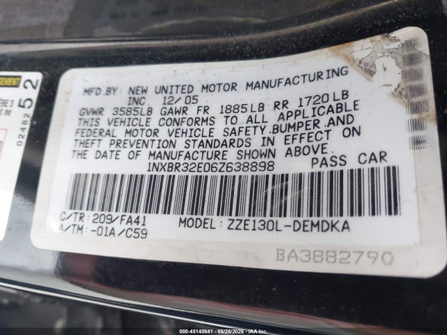 45140841 :رقم المزاد ، 1NXBR32E06Z638898 vin ، 2006 Toyota Corolla Ce مزاد بيع