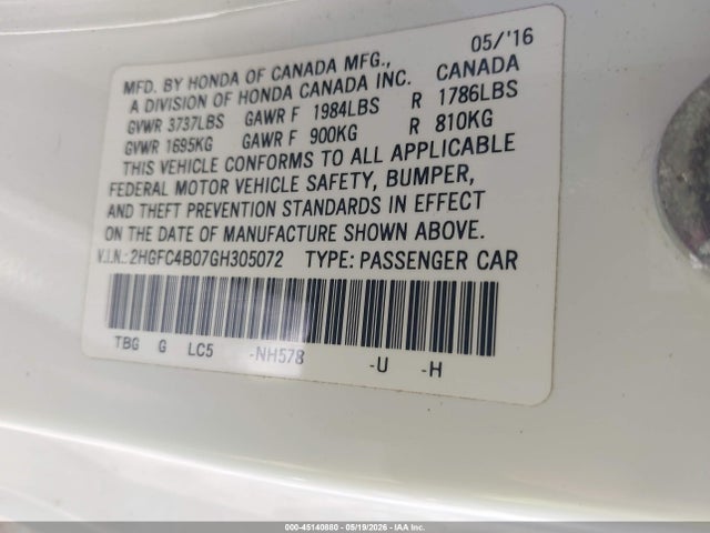 Honda Civic Lx-p 2016 2HGFC4B07GH305072 Image 9