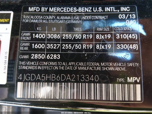 Продажа на аукционе авто 2013 Mercedes-benz Ml 350 4matic, vin: 4JGDA5HB6DA213340, номер лота: 45140884