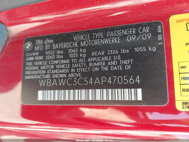 Продажа на аукционе авто 2010 Bmw 328i Xdrive, vin: WBAWC3C54AP470564, номер лота: 45140887