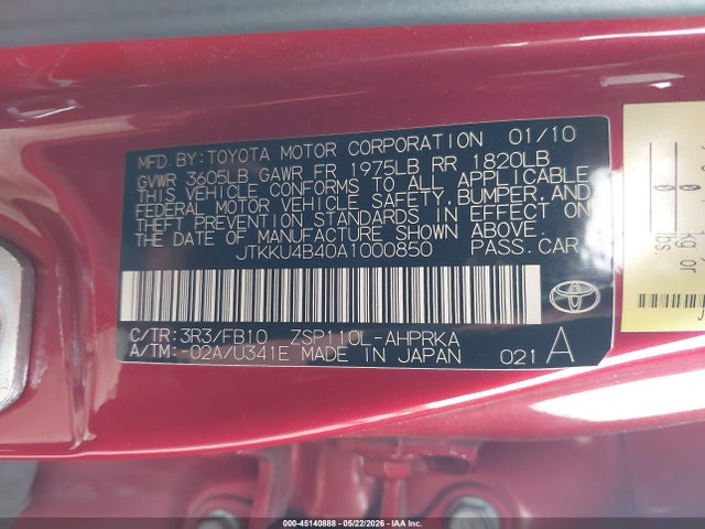 Продаж на аукціоні авто 2010 Scion Xd, vin: JTKKU4B40A1000850, номер лоту: 45140888