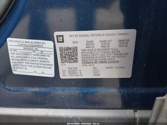 Продаж на аукціоні авто 2021 Chevrolet Equinox Fwd 2fl, vin: 2GNAXJEV8M6150825, номер лоту: 45140898