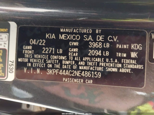 Продажа на аукционе авто 2022 Kia Forte Gt, vin: 3KPF44AC2NE486159, номер лота: 45140923