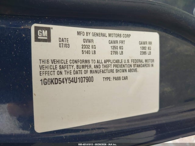 Продажа на аукционе авто 2004 Cadillac Deville Standard, vin: 1G6KD54Y54U107900, номер лота: 45141013