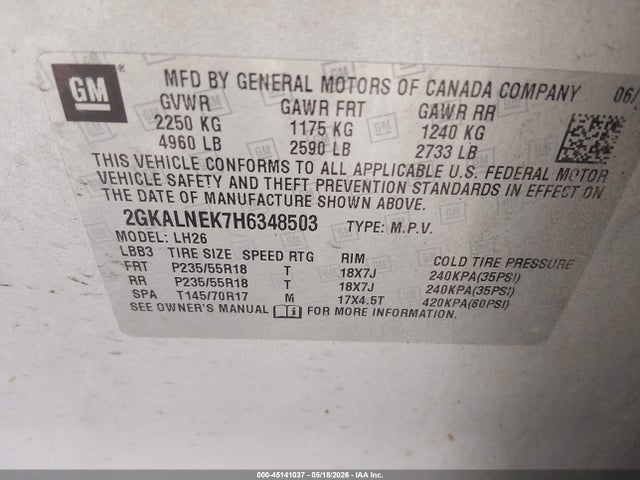 Auction sale of the 2017 Gmc Terrain Sle-2, vin: 2GKALNEK7H6348503, lot number: 45141037