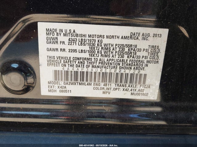 Aukcja sprzedaży 2014 Mitsubishi Outlander Sport Es, vin: 4A4AP3AU0EE004720, numer aukcji: 45141062