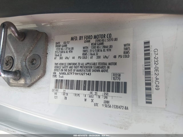 Aukcja sprzedaży 2017 Ford Transit Connect Xlt, vin: NM0LS7F71H1327143, numer aukcji: 45141070