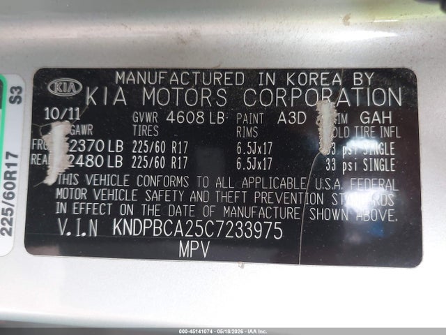 Auction sale of the 2012 Kia Sportage Lx, vin: KNDPBCA25C7233975, lot number: 45141074