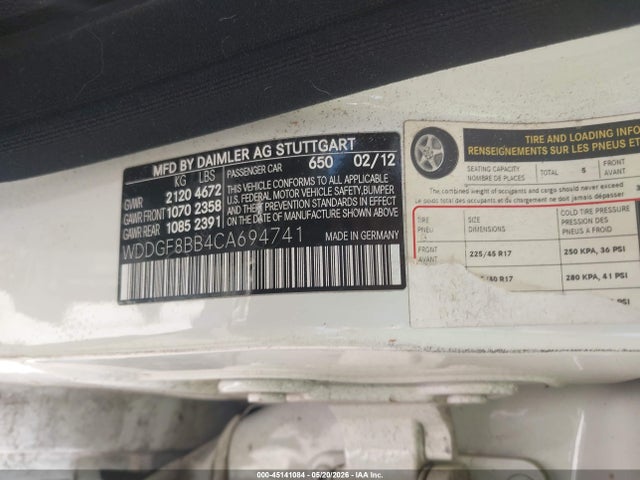 2012 Mercedes-benz C 300 Sport 4matic მანქანა იყიდება აუქციონზე, vin: WDDGF8BB4CA694741, აუქციონის ნომერი: 45141084