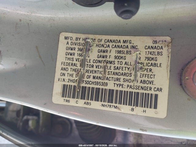 Aukcja sprzedaży 2012 Honda Civic Lx, vin: 2HGFB2F50CH595369, numer aukcji: 45141087