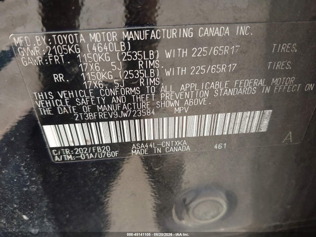 Aukcja sprzedaży 2018 Toyota Rav4 Le, vin: 2T3BFREV9JW723584, numer aukcji: 45141105