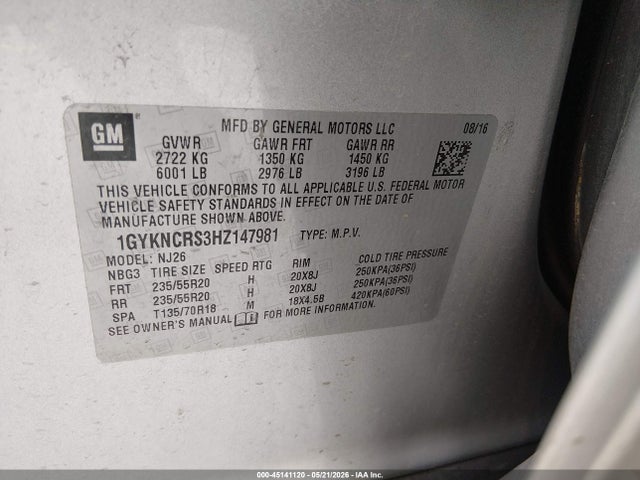 Продажа на аукционе авто 2017 Cadillac Xt5 Premium Luxury, vin: 1GYKNCRS3HZ147981, номер лота: 45141120
