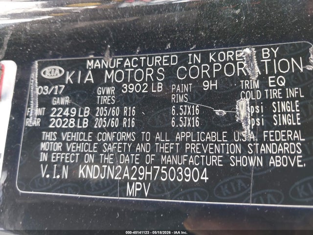 Продажа на аукционе авто 2017 Kia Soul, vin: KNDJN2A29H7503904, номер лота: 45141123