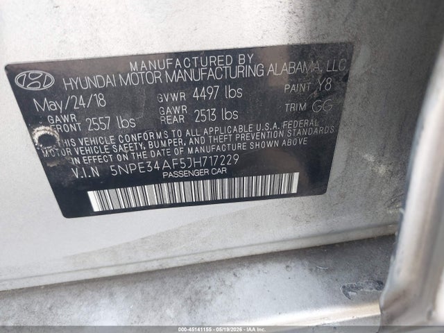 Aukcja sprzedaży 2018 Hyundai Sonata Limited, vin: 5NPE34AF5JH717229, numer aukcji: 45141155