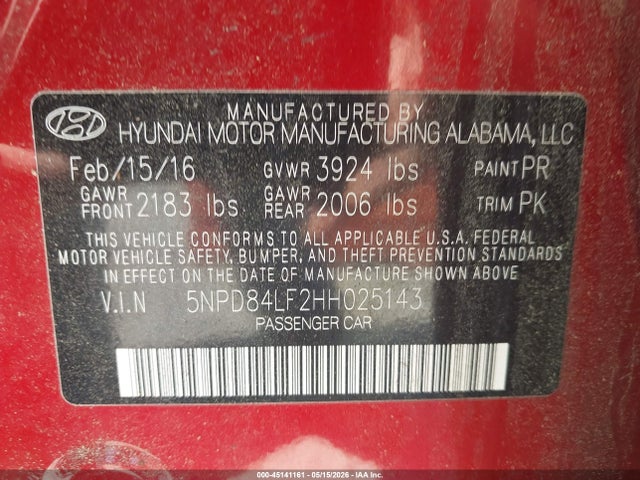 Продажа на аукционе авто 2017 Hyundai Elantra Se, vin: 5NPD84LF2HH025143, номер лота: 45141161