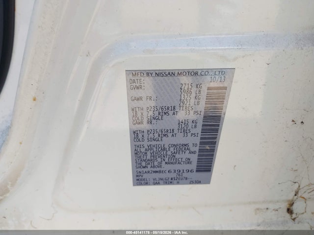 Aukcja sprzedaży 2014 Nissan Pathfinder Sl, vin: 5N1AR2MM8EC639196, numer aukcji: 45141178