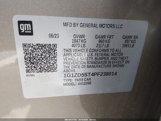 1G1ZD5ST4PF238014 Chevrolet Malibu Fwd 1lt