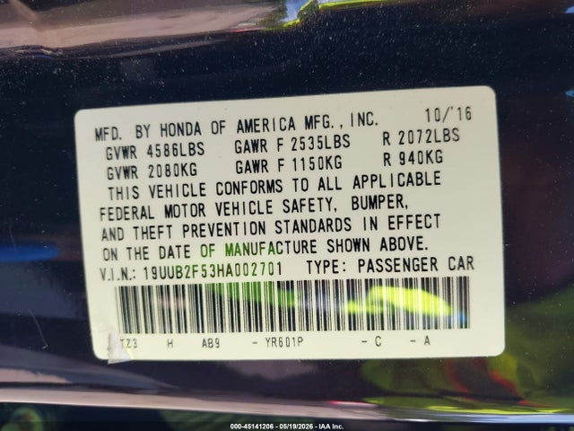 Продаж на аукціоні авто 2017 Acura Tlx Technology Package, vin: 19UUB2F53HA002701, номер лоту: 45141206
