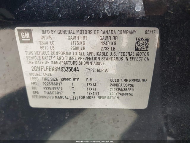 45141213 :رقم المزاد ، 2GNFLFEK6H6335644 vin ، 2017 Chevrolet Equinox Lt مزاد بيع
