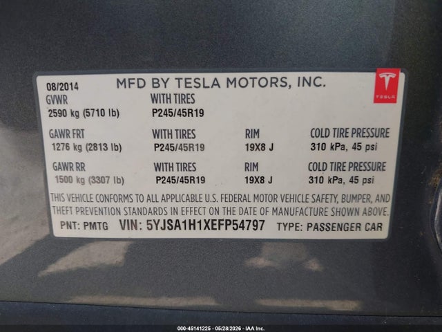 Aukcja sprzedaży 2014 Tesla Model S P85, vin: 5YJSA1H1XEFP54797, numer aukcji: 45141225