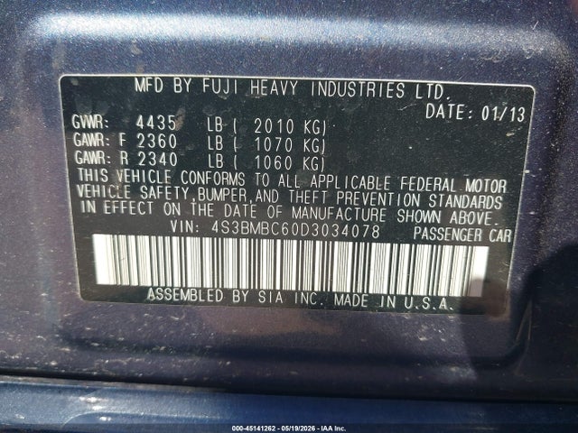 2013 Subaru Legacy 2.5i Premium მანქანა იყიდება აუქციონზე, vin: 4S3BMBC60D3034078, აუქციონის ნომერი: 45141262
