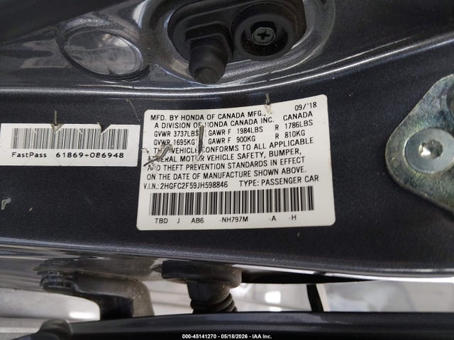 45141270 :رقم المزاد ، 2HGFC2F59JH598846 vin ، 2018 Honda Civic Lx مزاد بيع