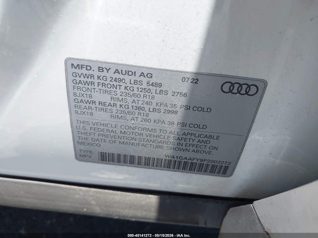 Aukcja sprzedaży 2023 Audi Q5 Premium 45 Tfsi S Line Quattro, vin: WA1GAAFY9P2002272, numer aukcji: 45141272