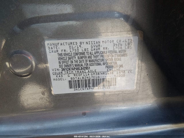 Nissan Versa 1.6 Sv 2019 3N1CN7AP4KL842951 Image 9