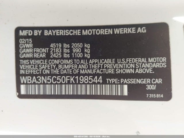 45141306 :رقم المزاد ، WBA3N5C50FK198544 vin ، 2015 Bmw 428i Xdrive مزاد بيع