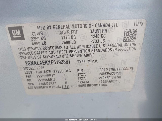 Aukcja sprzedaży 2014 Chevrolet Equinox Ls, vin: 2GNALAEKXE6192867, numer aukcji: 45141345