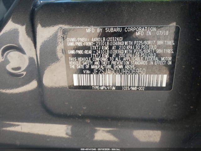 2018 Subaru Forester 2.5i Premium მანქანა იყიდება აუქციონზე, vin: JF2SJAGC0JH606950, აუქციონის ნომერი: 45141346