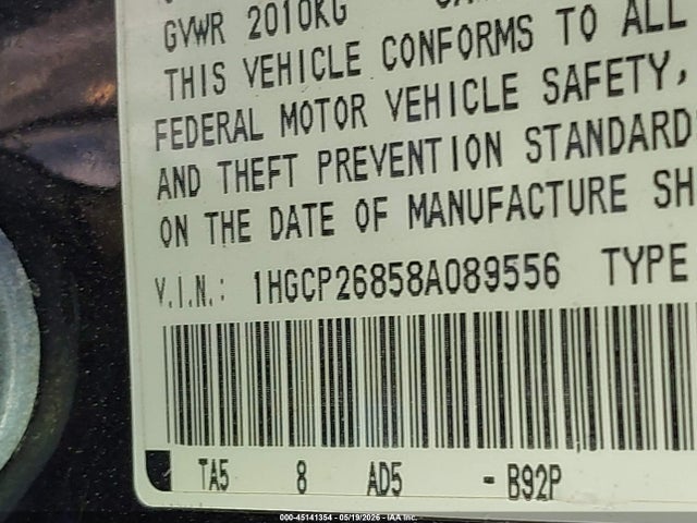 2008 Honda Accord 2.4 Ex-l მანქანა იყიდება აუქციონზე, vin: 1HGCP26858A089556, აუქციონის ნომერი: 45141354