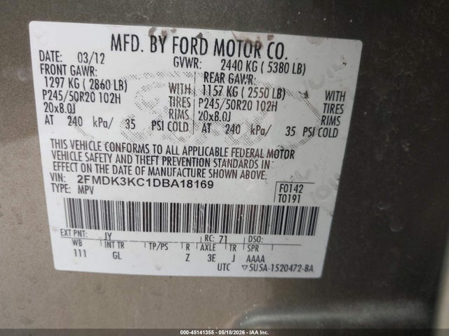 Продажа на аукционе авто 2013 Ford Edge Limited, vin: 2FMDK3KC1DBA18169, номер лота: 45141355